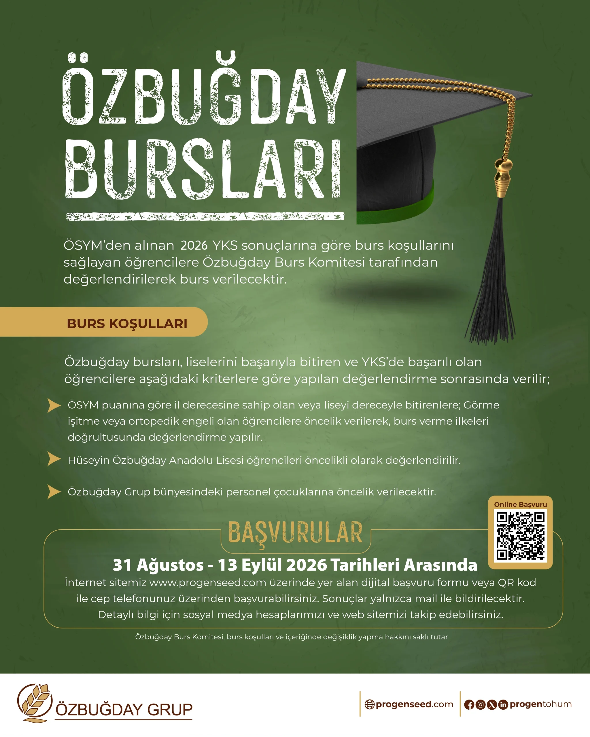 Özbuğday Burs Programı 2026–2027 başvuru duyurusu